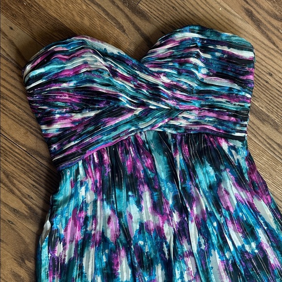 Laundry Shelli Segal Strapless Gown watercolor silk maxi dress Size 4 EUC - Picture 4 of 6